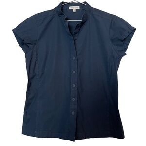 Eileen Fisher Navy Short Sleeve Petite Cotton/Spandex Button Down Top. Sz. PP